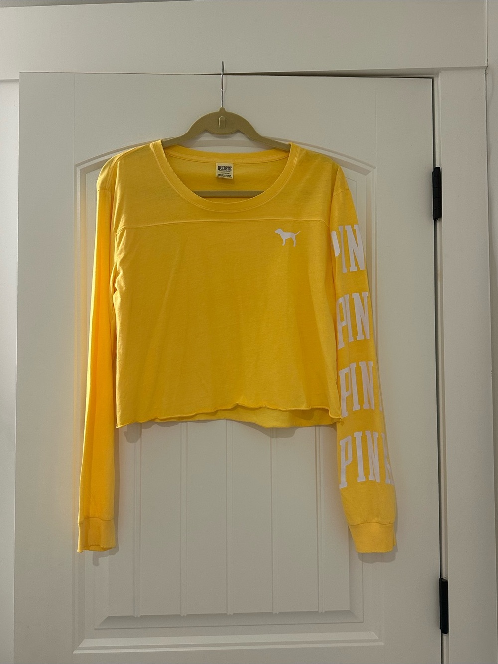 NWOT VS PINK Victoria's Secret Yellow Long Sleeve Crop Top Size L
